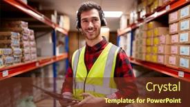  Presentation with logistics distribution - Slides enhanced with portrait-of-male-worker-wearing background and a tawny brown colored foreground