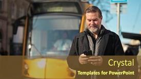  Presentation with tram - Slides with portrait-of-man-at-tram background and a tawny brown colored foreground