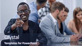  Presentation with work anniversary 10 - PPT theme with portrait of man attending work background and a  colored foreground