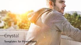  Presentation with contemplating - Colorful presentation theme enhanced with portrait-of-man-contemplating backdrop and a coral colored foreground