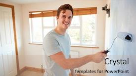  Presentation with new cold room storage - Cool new theme with portrait of man decorating room backdrop and a coral colored foreground