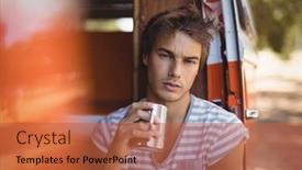  Presentation with coffee - PPT layouts with portrait-of-man-drinking-coffee background and a  colored foreground