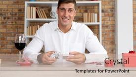  Presentation with online dating - Presentation theme having portrait-of-man-holding-ring background and a soft green colored foreground