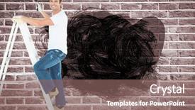  Presentation with red brick wall - Cool new PPT theme with portrait of man on ladder backdrop and a violet colored foreground