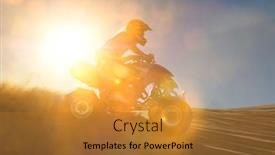  Presentation with biking - PPT theme consisting of portrait-of-man-quad-biking background and a gold colored foreground