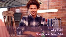  Presentation with upcycling - Presentation having portrait-of-man-running-business background and a violet colored foreground