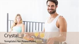  Presentation with breakfast - Cool new theme with portrait of man serving breakfast to woman in the bed backdrop and a soft green colored foreground