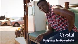  Presentation with petrol station - Cool new theme with portrait-of-man-smoking-cigarette backdrop and a wine colored foreground