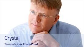  Presentation with elegant man in glasses optics - PPT layouts with portrait of man wearing glasses background and a  colored foreground