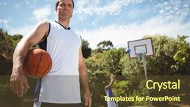  Presentation with basketball court - PPT theme consisting of portrait of man with basketball background and a  colored foreground