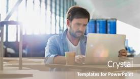  Presentation with flight - Presentation design featuring portrait-of-man-working background and a coral colored foreground