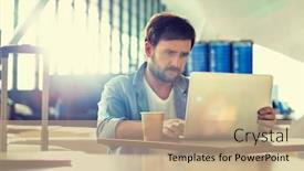  Presentation with flight - Beautiful PPT theme featuring portrait-of-man-working backdrop and a coral colored foreground