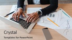  Presentation with hands of anonymous hackers typing - Theme enhanced with portrait of mans hands typing background and a mint green colored foreground