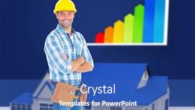  Presentation with worker - Presentation theme featuring portrait-of-manual-worker-standing background and a teal colored foreground