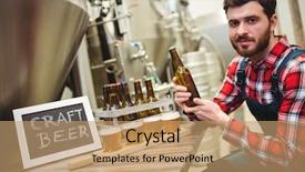 Presentation with brewery - Colorful presentation design enhanced with portrait of manufacturer examining beer backdrop and a coral colored foreground