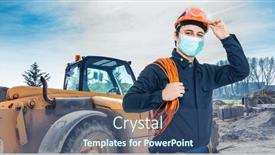  Presentation with construction site construction - Amazing PPT layouts having portrait-of-masked-worker backdrop and a ocean colored foreground