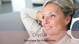  Presentation with relaxing - Presentation design with portrait-of-mature-attractive-woman background and a coral colored foreground