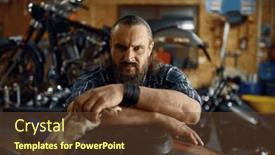  Presentation with motorbike - Slides featuring portrait-of-mature-biker-man background and a tawny brown colored foreground