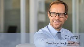  Presentation with new office - Cool new slide deck with portrait-of-mature-bnusinessman-developing backdrop and a light blue colored foreground