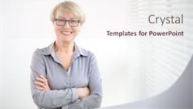  Presentation with win win in business - Beautiful PPT theme featuring portrait-of-mature-business-woman backdrop and a sky blue colored foreground