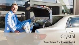  Presentation with luggage - Audience pleasing PPT theme consisting of portrait-of-mature-businessman-putting backdrop and a soft green colored foreground