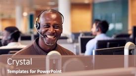  Presentation with telephone - Slides enhanced with portrait-of-mature-businessman-wearing background and a coral colored foreground