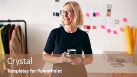  Presentation with designs - Presentation theme having portrait-of-mature-businesswoman-standing background and a coral colored foreground