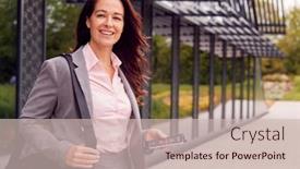  Presentation with passport - Presentation theme with portrait-of-mature-businesswoman background and a  colored foreground