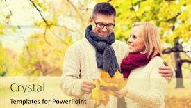  Presentation with maple leaves - Presentation theme enhanced with portrait-of-mature-couple-holding background and a blonde colored foreground