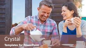  Presentation with mature students sitting at desks - Cool new presentation design with portrait of mature couple sitting on bench in cafe whilst visiting garden center backdrop and a violet colored foreground