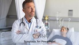  Presentation with hospital bed - Slides featuring portrait-of-mature-doctor background and a  colored foreground