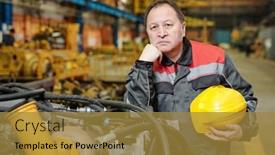  Presentation with factory machine - Slide deck consisting of portrait-of-mature-engineer background and a gold colored foreground