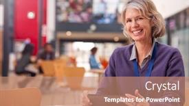  Presentation with teacher - Slide deck having portrait-of-mature-female-teacher background and a coral colored foreground