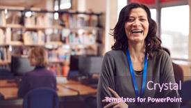  Presentation with teacher - Audience pleasing PPT theme consisting of portrait-of-mature-female-teacher backdrop and a wine colored foreground