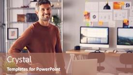  Presentation with creative marketing - PPT theme enhanced with portrait-of-mature-male-advertising background and a coral colored foreground