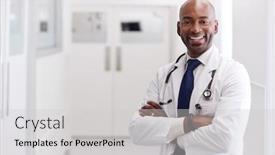  Presentation with hospital - Slide deck featuring portrait-of-mature-male-doctor background and a light gray colored foreground