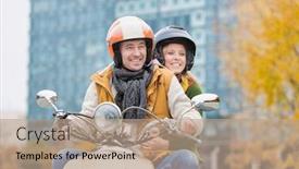  Presentation with motorbike - Theme enhanced with portrait-of-mature-man-driving background and a coral colored foreground