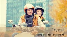  Presentation with motorbike - Cool new presentation with portrait-of-mature-man-driving backdrop and a coral colored foreground
