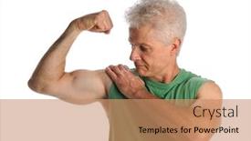  Presentation with flexing - Presentation theme consisting of portrait-of-mature-man-flexing background and a coral colored foreground