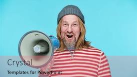  Presentation with speaker - PPT layouts consisting of portrait-of-mature-man-looking background and a coral colored foreground