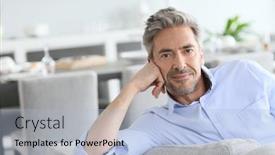  Presentation with relaxing - Colorful presentation theme enhanced with portrait-of-mature-man-relaxing backdrop and a light blue colored foreground