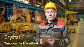  Presentation with worker - Colorful PPT layouts enhanced with portrait-of-mature-manual-worker backdrop and a tawny brown colored foreground