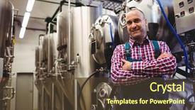  Presentation with storage tank - PPT theme enhanced with portrait of mature manufacturer standing by storage tank in brewery background and a tawny brown colored foreground