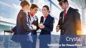  Presentation with pilot - PPT theme having portrait-of-mature-pilot-talking background and a ocean colored foreground