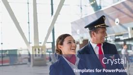  Presentation with flight attendant - Slide deck having portrait-of-mature-pilot background and a ocean colored foreground