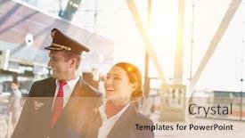  Presentation with flight attendant - Slide set enhanced with portrait-of-mature-pilot background and a coral colored foreground