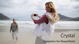  Presentation with footprints in the sand picture - Cool new presentation theme with portrait of mature woman clicking backdrop and a light gray colored foreground