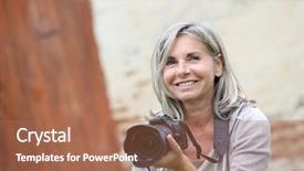  Presentation with shooting - Audience pleasing PPT layouts consisting of portrait of mature woman shooting backdrop and a coral colored foreground