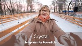  Presentation with rink - Presentation design with portrait-of-mature-woman-smiling background and a violet colored foreground