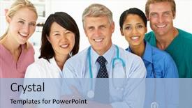  Presentation with professionals - Amazing PPT layouts having portrait of medical professionals backdrop and a light blue colored foreground